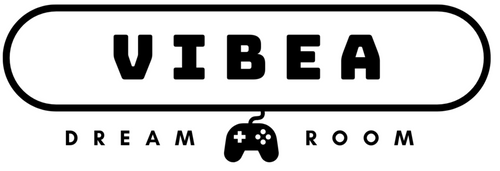 Logo of VIBEA Dream Room with a black game controller icon on a white background